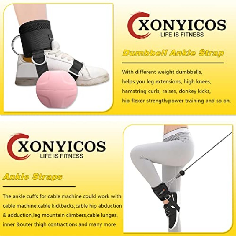 XonyiCos 케이블 기계용 조절 가능한 발목 웨이트 스트랩, 발용 덤벨 부착 장치 - 레그 컬 킥백 및 확장 - 남성 및 여성용 Pesas para Tobillos