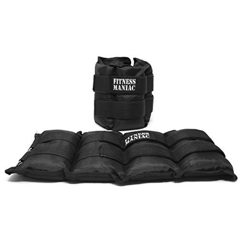 FITNESS MANIAC USA 더블 스트랩이 있는 발목 무게 걷기용 손목 다리 무게 조깅 체육관 운동 체조 에어로빅 10lbs 12lbs 14lbs 16lbs
