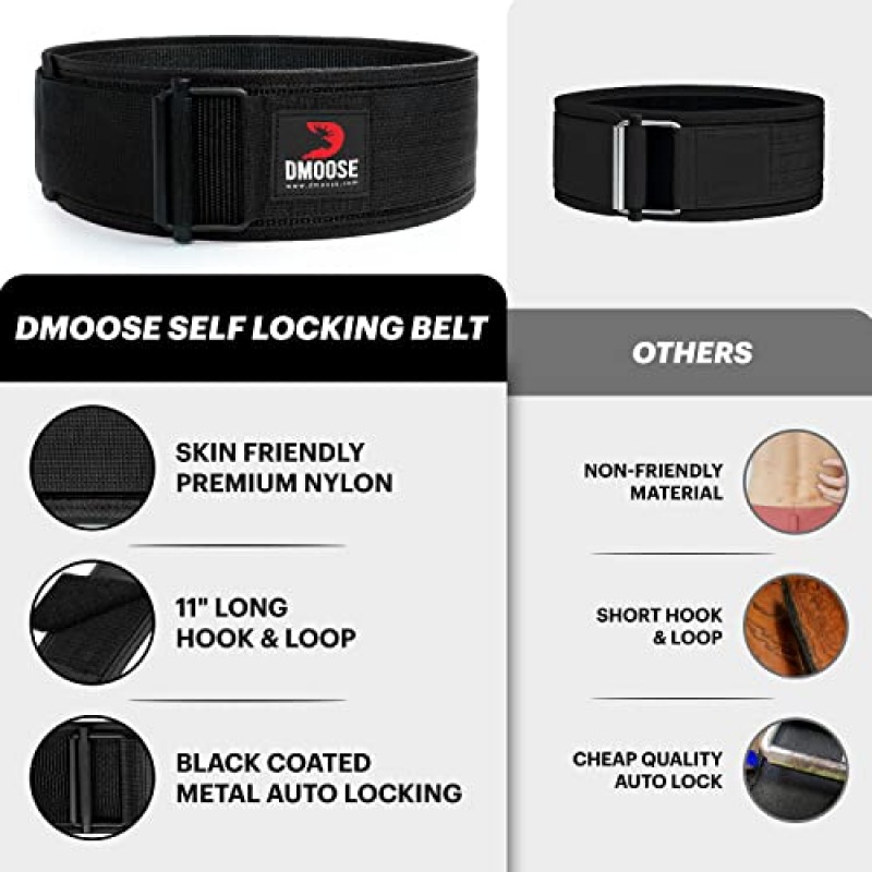 DMoose 역도 벨트 - 올림픽 트레이닝, WOD, 남성 및 여성용 크로스 트레이닝을 위한 자동 잠금 체육관 벨트 - 조절 가능한 버클이 있는 4