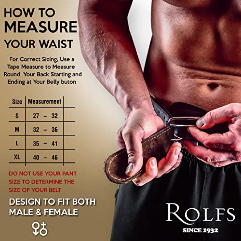 가죽 역도 벨트가 포함된 Rolfs Fitness 우수한 코어 지지대 - 풀 그레인 소가죽, 스테인레스 스틸 하드웨어, 이중 혀 버클, 튼튼한 스티칭, 컴포트 스웨이드 안감.