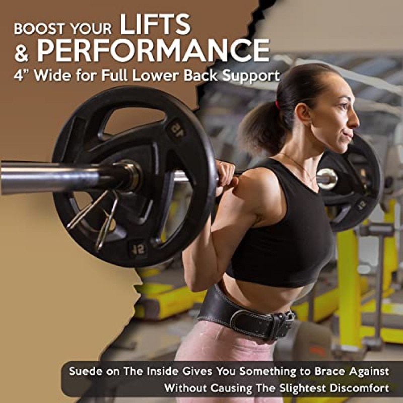 가죽 역도 벨트가 포함된 Rolfs Fitness 우수한 코어 지지대 - 풀 그레인 소가죽, 스테인레스 스틸 하드웨어, 이중 혀 버클, 튼튼한 스티칭, 컴포트 스웨이드 안감.