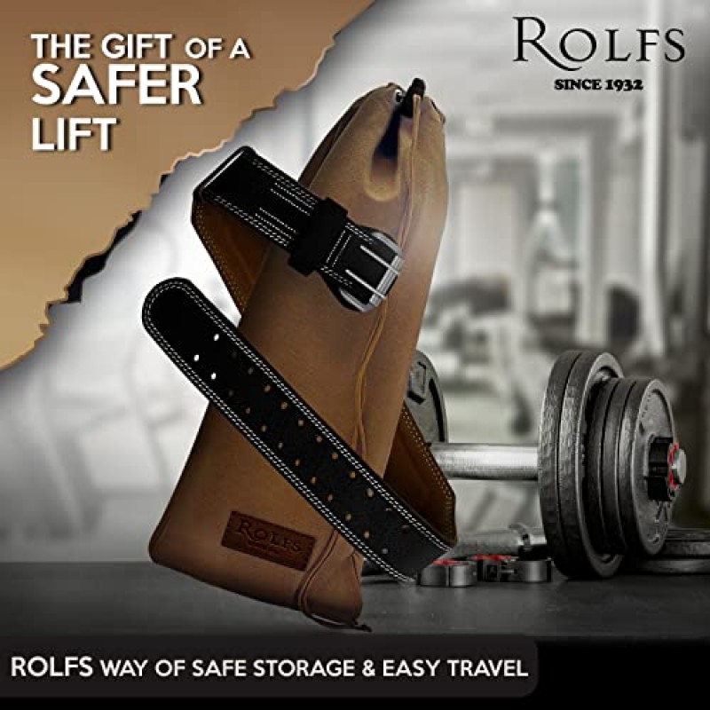 가죽 역도 벨트가 포함된 Rolfs Fitness 우수한 코어 지지대 - 풀 그레인 소가죽, 스테인레스 스틸 하드웨어, 이중 혀 버클, 튼튼한 스티칭, 컴포트 스웨이드 안감.