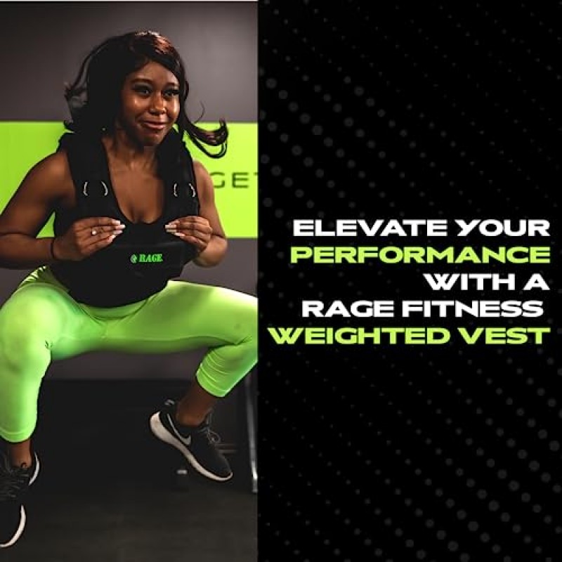Rage Fitness 조정 가능한 남녀공용 가중 조끼, 검정색, (36 lbs) 무게 용량, (12 x 3 lbs) 탈착식 철제 무게, 체중 훈련, 심장 강화 운동, 근력 운동을 위한 트레이닝 피트니스 가중 재킷