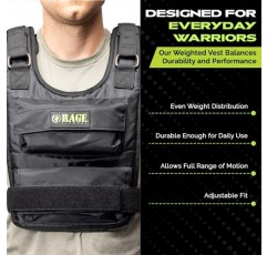 Rage Fitness 조정 가능한 남녀공용 가중 조끼, 검정색, (36 lbs) 무게 용량, (12 x 3 lbs) 탈착식 철제 무게, 체중 훈련, 심장 강화 운동, 근력 운동을 위한 트레이닝 피트니스 가중 재킷