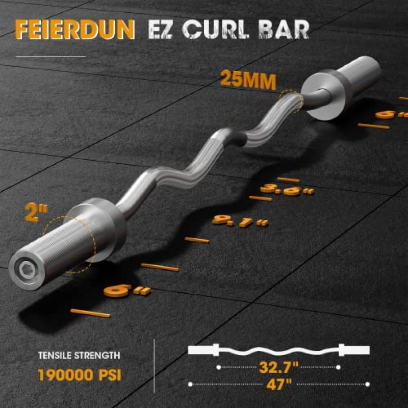 FEIERDUN 올림픽 바벨 47IN/4FT/5FT/6FT/7FT 역도용, 합금강, 센터 널링, 2인치 웨이트 플레이트에 적합
