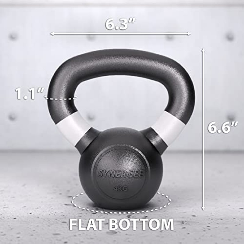 Synergee Cast Iron Kettlebells 근력 훈련, 컨디셔닝 및 기능성 피트니스를 위한 블랙 매트 케틀벨 웨이트