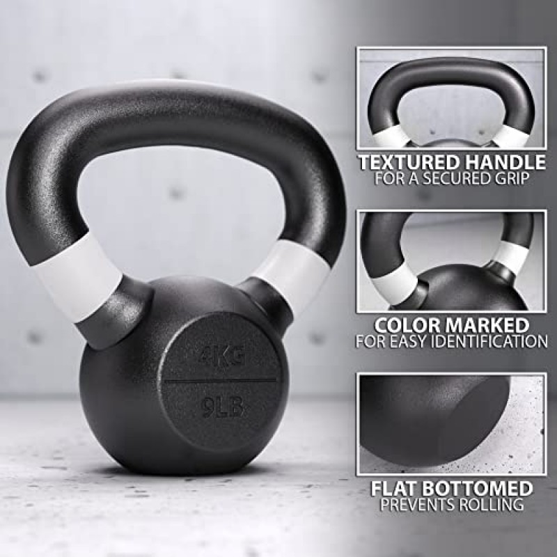 Synergee Cast Iron Kettlebells 근력 훈련, 컨디셔닝 및 기능성 피트니스를 위한 블랙 매트 케틀벨 웨이트