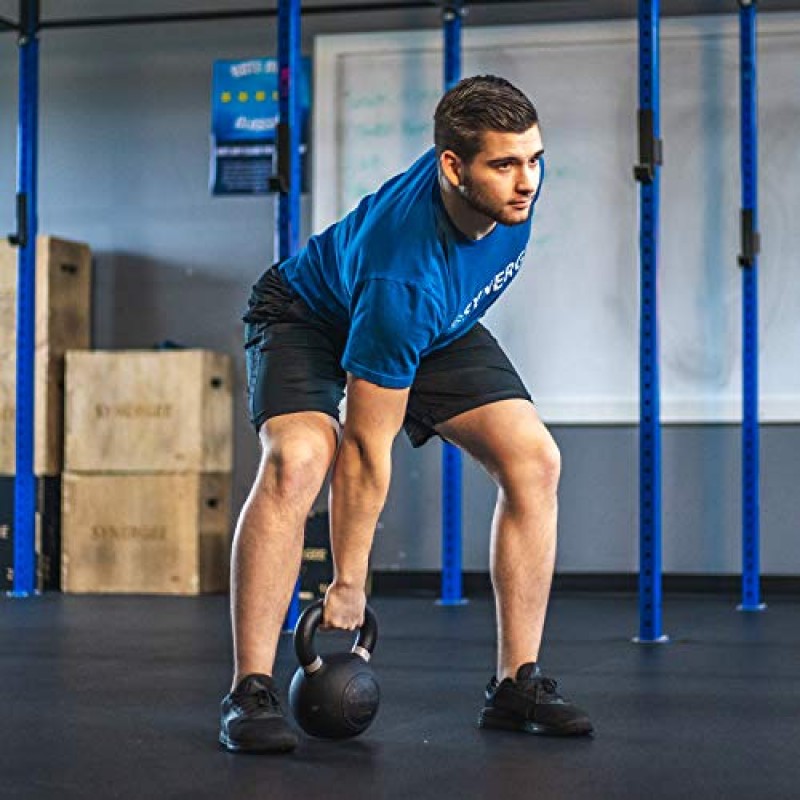Synergee Cast Iron Kettlebells 근력 훈련, 컨디셔닝 및 기능성 피트니스를 위한 블랙 매트 케틀벨 웨이트