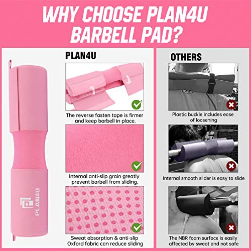 스쿼트 엉덩이 밀어내기를 위한 Plan4U 바벨 패드 세트 업그레이드된 운동 폼 역도 바 쿠션 미끄럼 방지 곡물이 있는 어깨 목 지지대, 표준 올림픽 바 및 스미스 머신에 적합, 체육관 발목 스트랩 2개, 엉덩이 저항 밴드, 운반용 가방
