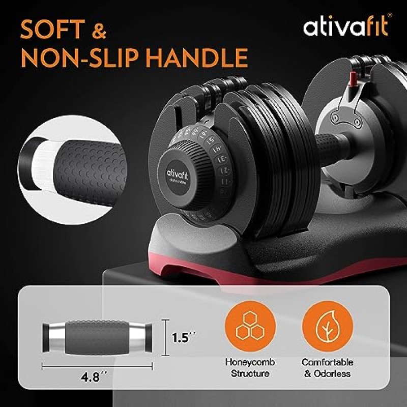 ATIVAFIT 조정 가능한 44LBS 쌍/66LBS 쌍/88 LBS 단일 덤벨 프리 웨이트 덤벨 멀티 웨이트 옵션 남성 여성 전신 운동 피트니스 홈 체육관
