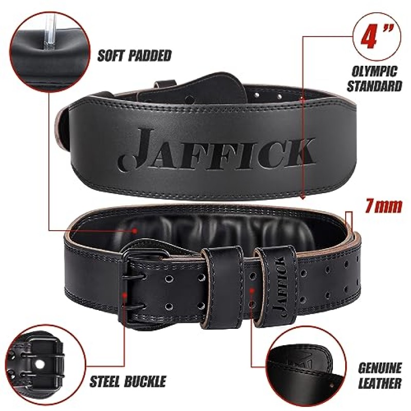 7MM 가죽 프로 파워 체육관 벨트 용 Jaffick 역도 벨트 헤비 듀티 4 인치 와이드 남성 여성 데 드리프트 스쿼트 파워 리프팅 근력 훈련 운동 선수를위한 강력한 안정화 백 지원