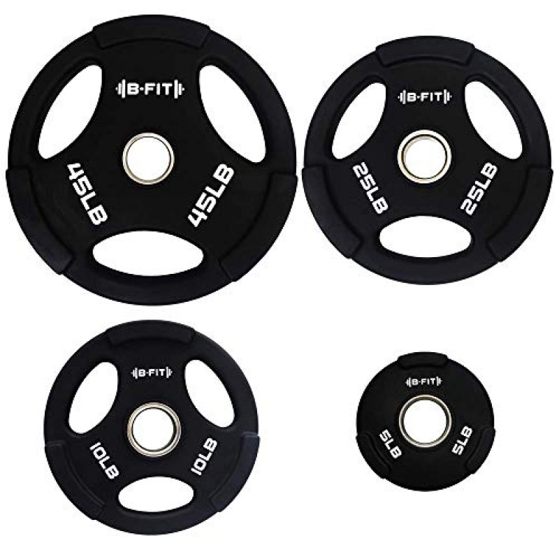 B-FIT 우레탄 코팅 웨이트 그립 플레이트, 역도 지구력 훈련용 2인치 올림픽 표준 피트니스 홈 체육관 및 운동, 매트 블랙