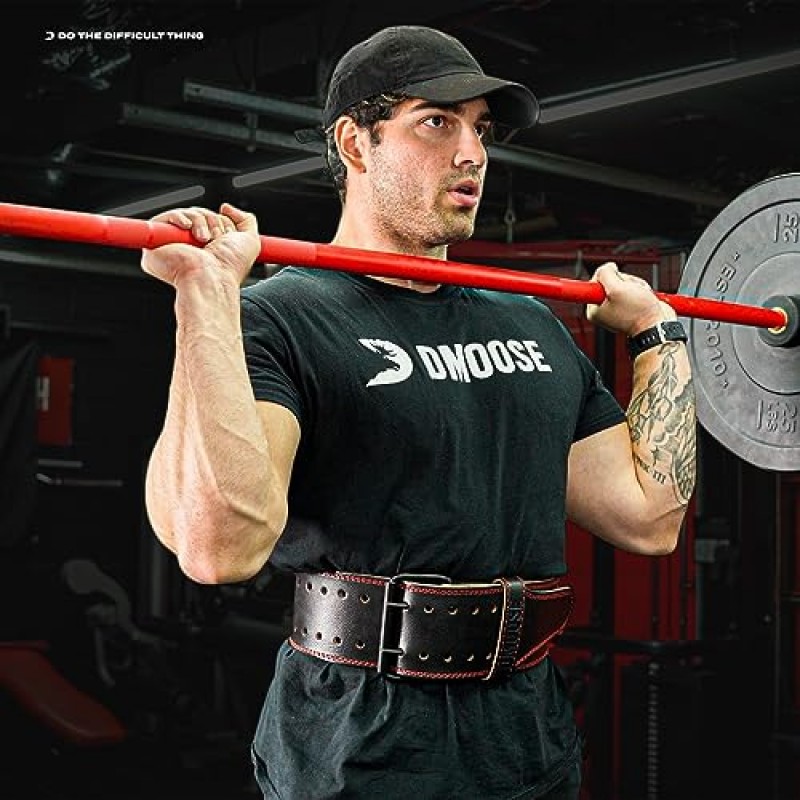DMoose 역도 벨트, 5mm 두께 및 4인치 폭의 정품 가죽 체육관 벨트, 파워리프팅 형태 및 기술 개선, 역도용 운동 벨트, 파워리프팅, 스쿼트, 근력 훈련