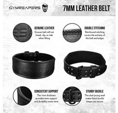 Gymreapers 역도 벨트 - 조절 가능한 버클이 있는 7MM 헤비듀티 프로 가죽 벨트 - 역도, 보디빌딩, 크로스 트레이닝을 위한 4인치 너비의 허리 지지대 안정화