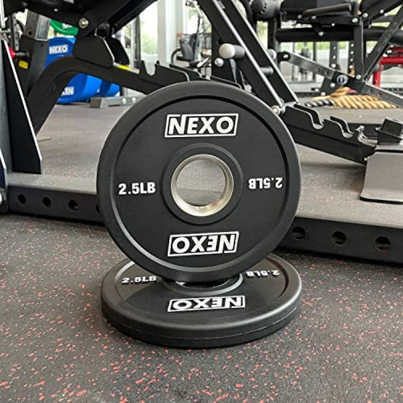 NEXO 2.5LB 매트 블랙 고무 범퍼 플레이트 쌍 - 프리미엄 매트 마감 2x 2.5LB 크로스 트레이닝 웨이트 플레이트
