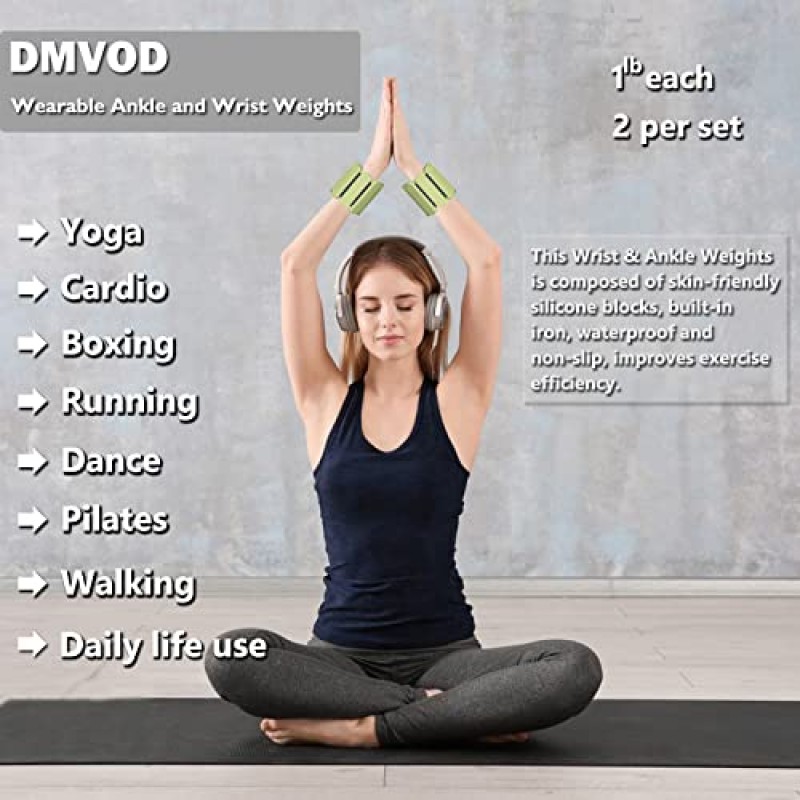 DMVOD 근력 운동 남성 및 여성을 위한 조절 가능한 손목 및 발목 무게, 2개 세트(각 1lb), 요가, 걷기, 달리기, 에어로빅, 체육관, 피트니스, 운동을 위한 착용 가능 가중치 팔찌