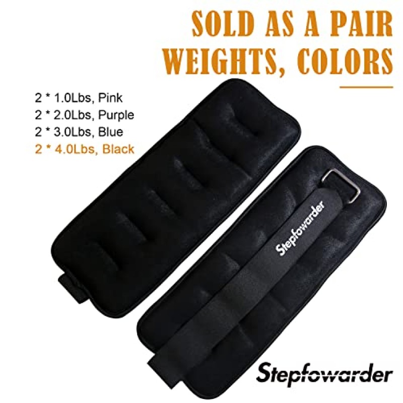 Stepfowarder 1-4 Lbs 발목 무게 쌍 세트, 팔, 손 및 다리, 걷기, 조깅, 체조, 에어로빅용 조절 가능한 스트랩 포함 - 여성, 남성, 어린이용 발목/손목 무게