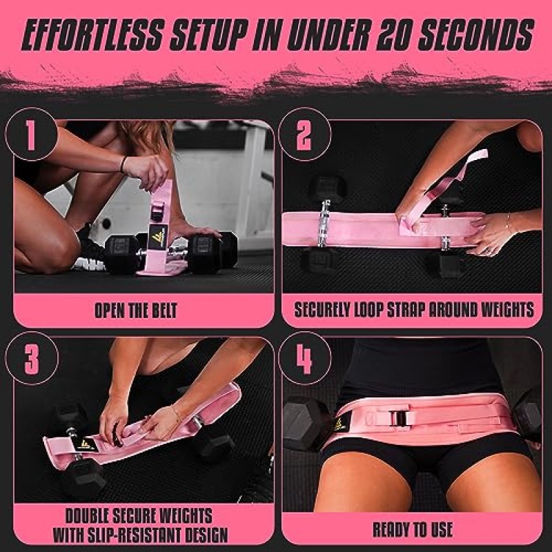FITFABFLEX 운동용 웨이트용 엉덩이 추진 벨트, 덤벨, 케틀벨 또는 플레이트와 함께 사용하기 쉬운 엉덩이 추진 밴드, 체육관, 가정 운동 또는 여행 시 엉덩이를 보호하는 미끄럼 방지 패딩