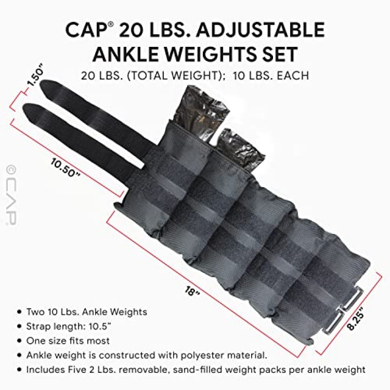 CAP 바벨 HHA-CB020A1 20파운드 쌍 조절 가능한 발목 무게, 검정색