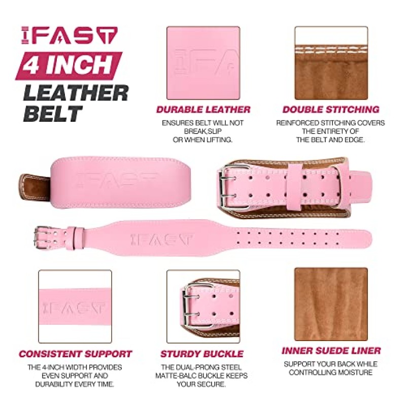 IFAST 역도 벨트, 역도 데드리프트, 크로스 트레이닝, 파워 리프팅 운동 및 스쿼트 운동을 위한 4인치 패딩 요추 지지대 벨트가 있는 남성 및 여성용 가죽 역도 벨트