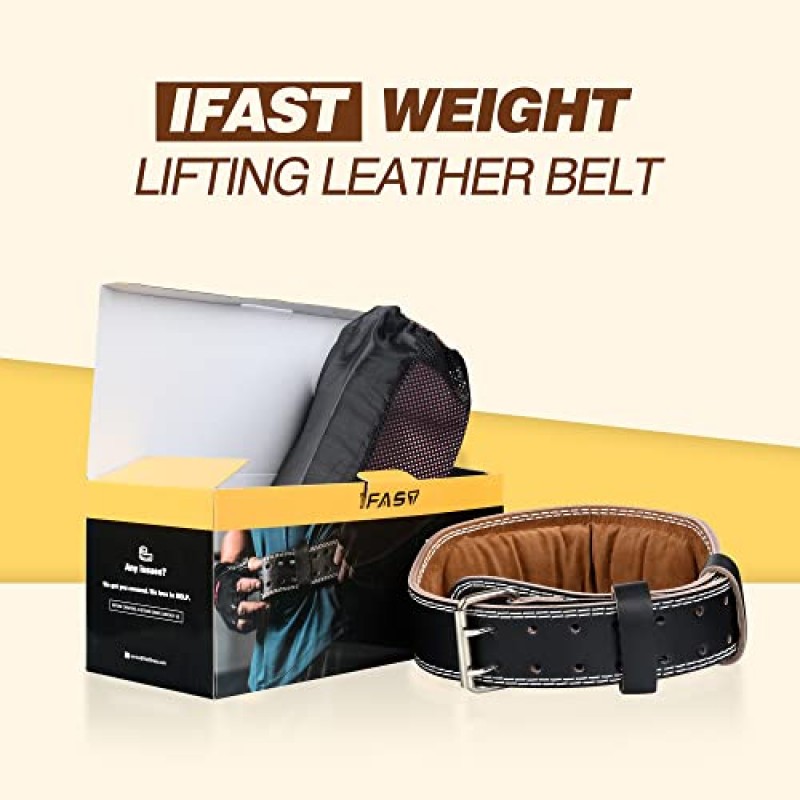 IFAST 역도 벨트, 역도 데드리프트, 크로스 트레이닝, 파워 리프팅 운동 및 스쿼트 운동을 위한 4인치 패딩 요추 지지대 벨트가 있는 남성 및 여성용 가죽 역도 벨트