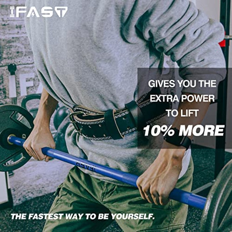 IFAST 역도 벨트, 역도 데드리프트, 크로스 트레이닝, 파워 리프팅 운동 및 스쿼트 운동을 위한 4인치 패딩 요추 지지대 벨트가 있는 남성 및 여성용 가죽 역도 벨트
