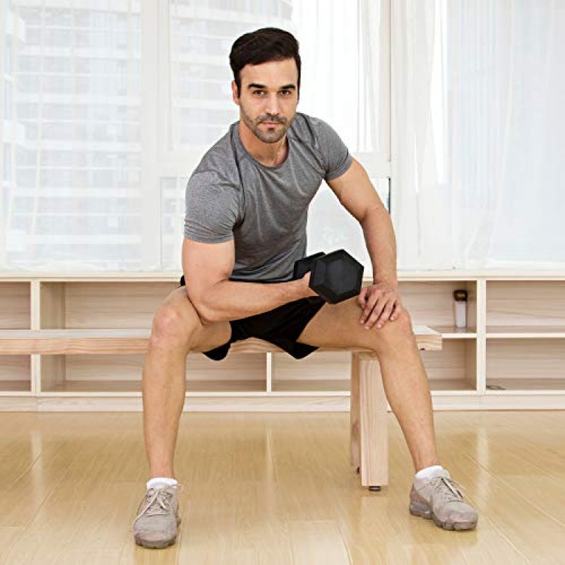 JFIT 고무 육각형 덤벨 - 8가지 크기 옵션 - 육각형 헤드로 롤링 및 부상 방지 - 운동, 근육, 근력 및 웨이트 트레이닝을 위한 인체공학적 손 웨이트