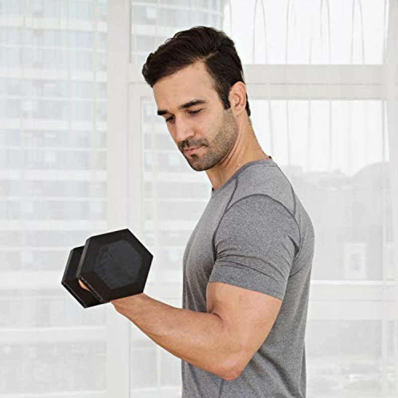 JFIT 고무 육각형 덤벨 - 8가지 크기 옵션 - 육각형 헤드로 롤링 및 부상 방지 - 운동, 근육, 근력 및 웨이트 트레이닝을 위한 인체공학적 손 웨이트