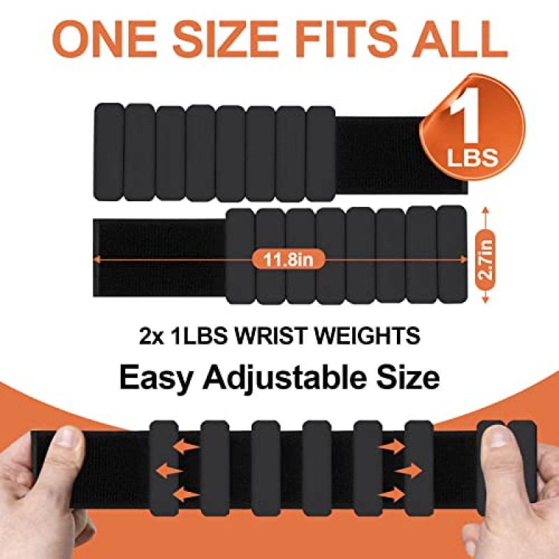 66FIT 손목 발목 무게 2개 세트(각 1Lb) 여성용 조절 가능한 발목 무게 남성용 어린이 훈련 강도 증가 여성용 손목 무게 세트 근력 훈련 걷기 달리기 요가 필라테스 체육관