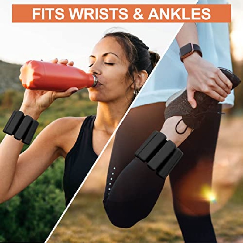 66FIT 손목 발목 무게 2개 세트(각 1Lb) 여성용 조절 가능한 발목 무게 남성용 어린이 훈련 강도 증가 여성용 손목 무게 세트 근력 훈련 걷기 달리기 요가 필라테스 체육관