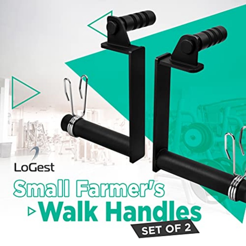 LoGest Farmer Walk Handles - 2개의 Farmers Carry Handles with Clip Collars 세트 - 둔부 종아리 쿼드 등을 목표로 하는 휴대용 운동 장비 그립 강도 향상 보디빌딩 운동에 이상적