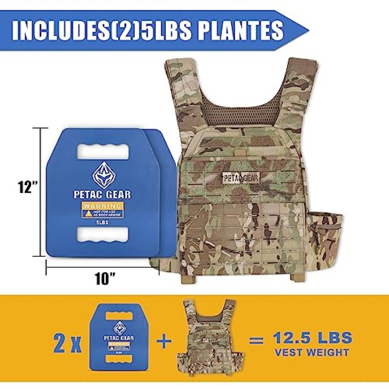 PETAC GEAR 남성용 가중 조끼 용 웨이트 플레이트 운동, 5/10/15/20 LBS 웨이트 강도 훈련 조끼 장비 운동 장비