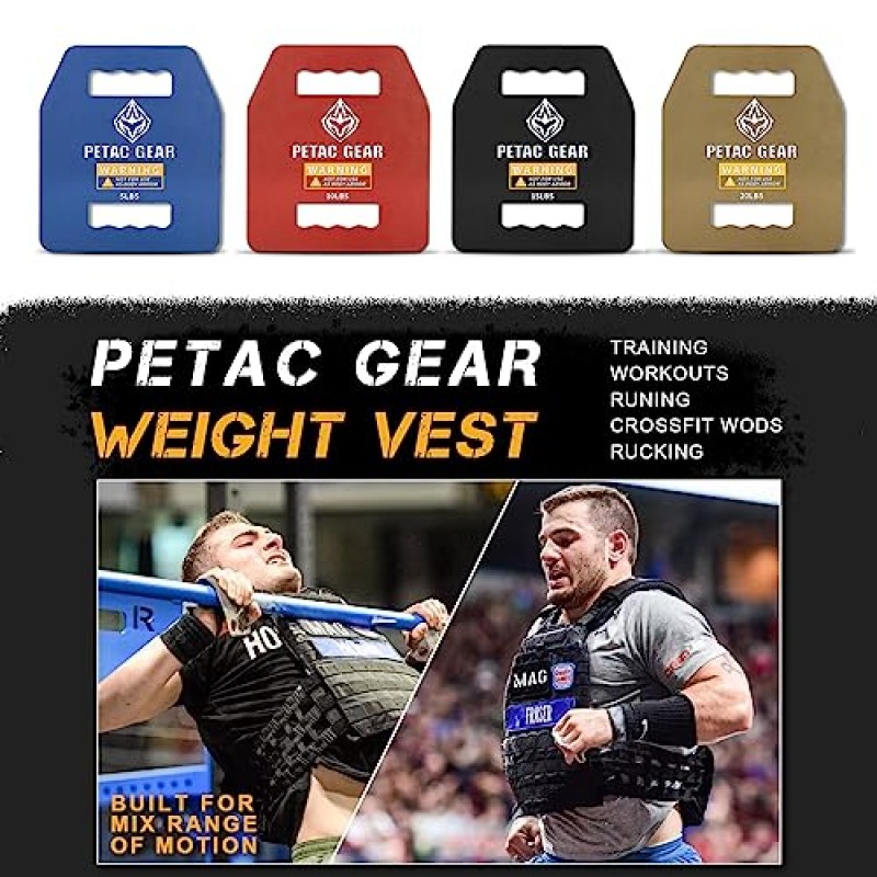PETAC GEAR 남성용 가중 조끼 용 웨이트 플레이트 운동, 5/10/15/20 LBS 웨이트 강도 훈련 조끼 장비 운동 장비