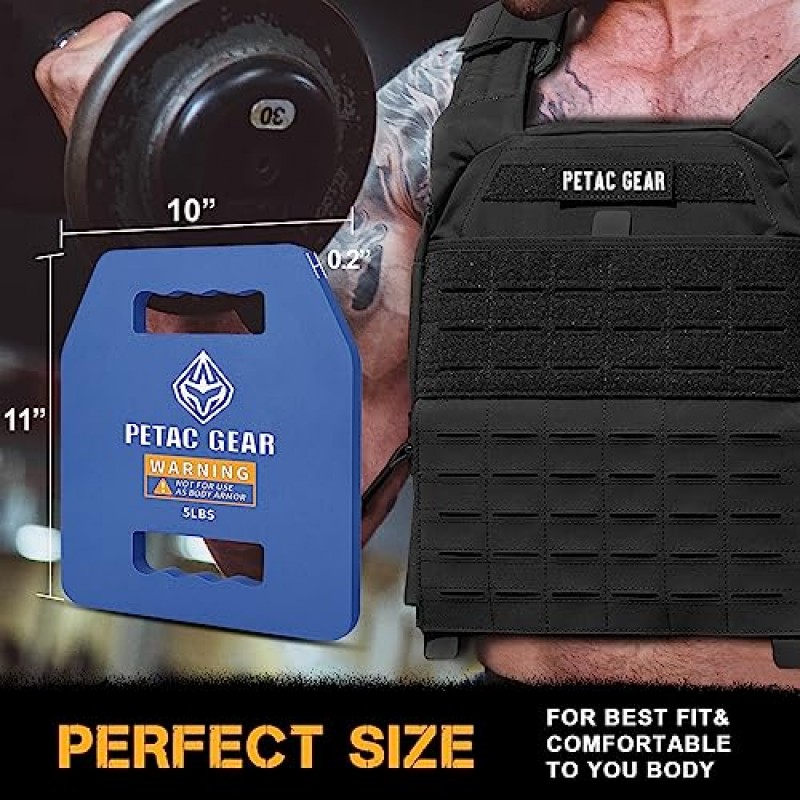 PETAC GEAR 남성용 가중 조끼 용 웨이트 플레이트 운동, 5/10/15/20 LBS 웨이트 강도 훈련 조끼 장비 운동 장비