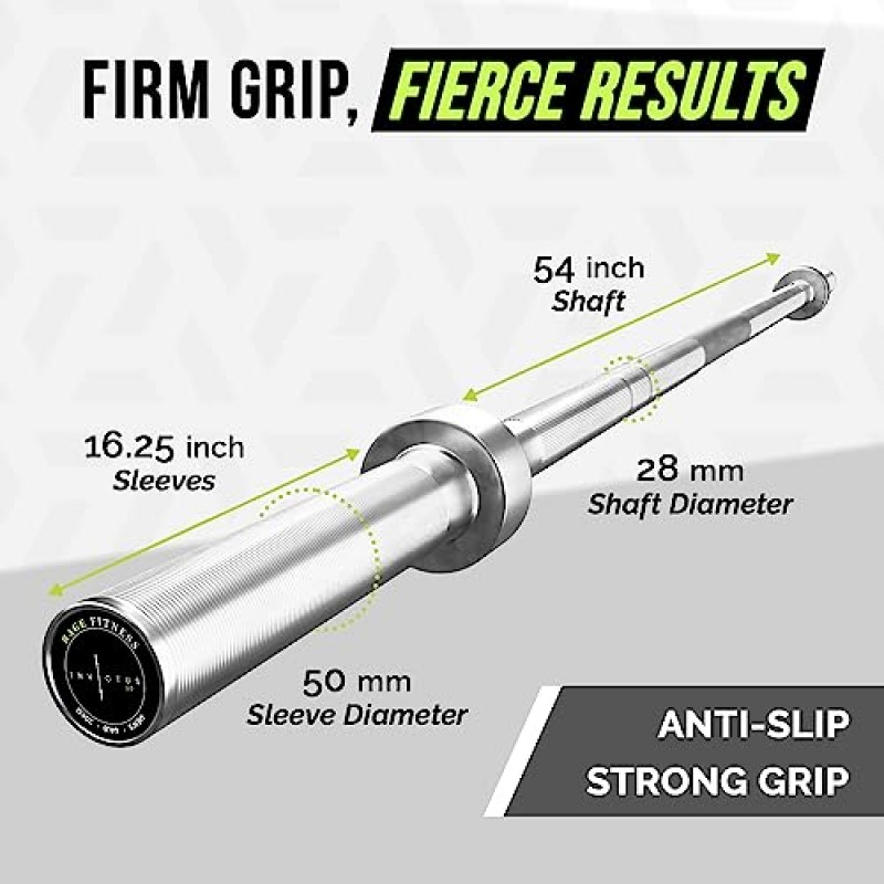 Rage Fitness Invictus 남성용 바벨(7FT)(44LBS 바 무게)(1500LBS 무게 용량) 웨이트 트레이닝 바벨, 홈 체육관 피트니스 필수, 근력 운동 운동 바, 휴대용 운동 장비