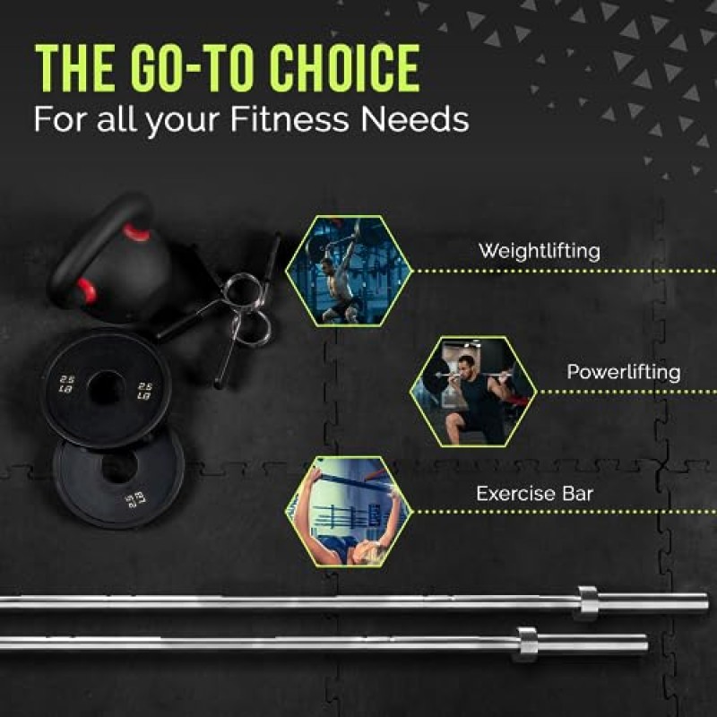 Rage Fitness Invictus 남성용 바벨(7FT)(44LBS 바 무게)(1500LBS 무게 용량) 웨이트 트레이닝 바벨, 홈 체육관 피트니스 필수, 근력 운동 운동 바, 휴대용 운동 장비