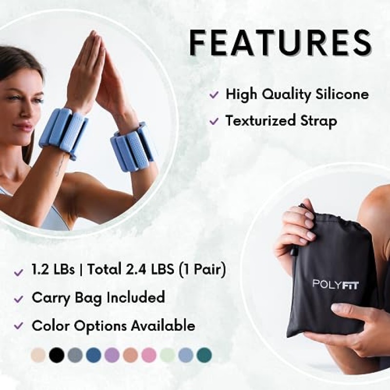 Polyfit 손목 및 발목 웨이트 - 1쌍 - 여성 및 남성용 착용 가능한 발목 웨이트 - 운동, 요가, 걷기, 달리기, 댄스, 바레, 필라테스, 유산소 운동, 에어로빅용 착용 가능한 팔찌