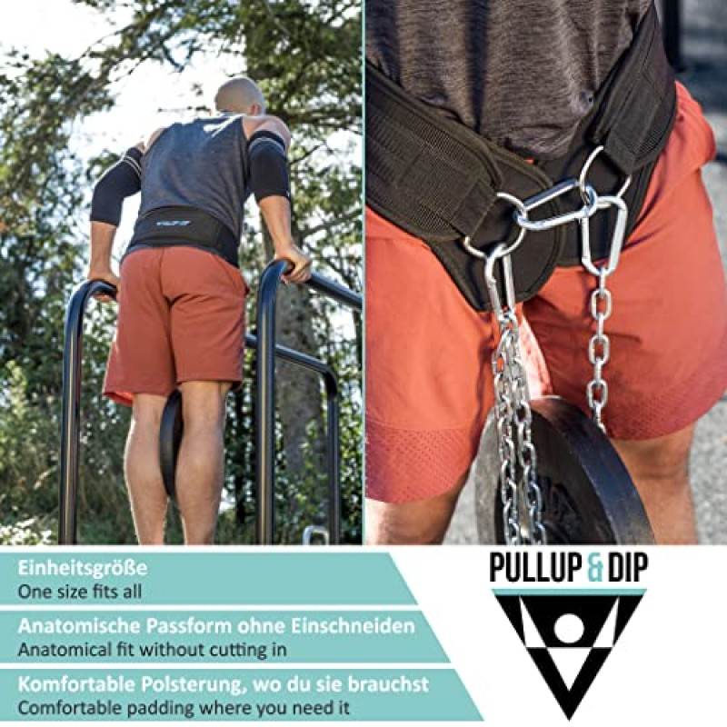 체인과 카라비너 ​​3개가 포함된 PULLUP 및 DIP 벨트, 딥 벨트 포함 의류 보호용 네오프렌 플랩, 역도 벨트, 가중 벨트, 미용 체조용 풀업 벨트, 웨이트 트레이닝, 보디빌딩