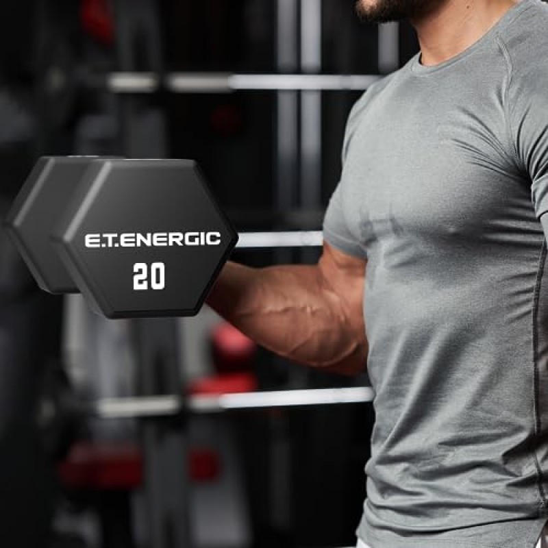 E.T.ENERGIC 20LB/35LB PU 육각 아령 전신 운동 및 근력 훈련을 위한 크롬 손잡이가 있는 견고한 탄소강…
