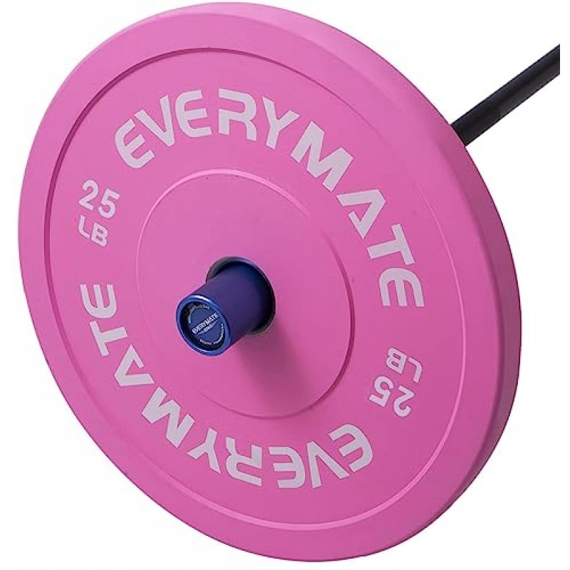 EVERYMATE 핑크 웨이트 플레이트 10LB 15LB 올림픽 범퍼 플레이트 근력 훈련 및 크로스핏용 그립 웨이트 플레이트 스틸 인서트 웨이트 플레이트 2인치 바벨에 적합 버진 고무 웨이트