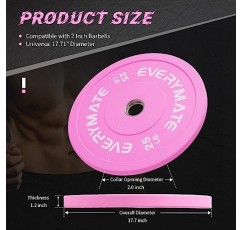 EVERYMATE 핑크 웨이트 플레이트 10LB 15LB 올림픽 범퍼 플레이트 근력 훈련 및 크로스핏용 그립 웨이트 플레이트 스틸 인서트 웨이트 플레이트 2인치 바벨에 적합 버진 고무 웨이트