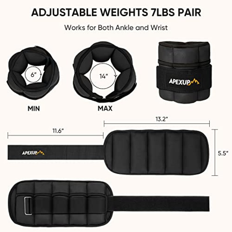 APEXUP 7파운드/쌍 여성과 남성을 위한 조절 가능한 발목 무게, 요가, 걷기, 달리기, 에어로빅, 체육관을 위한 모듈화된 다리 무게 스트랩
