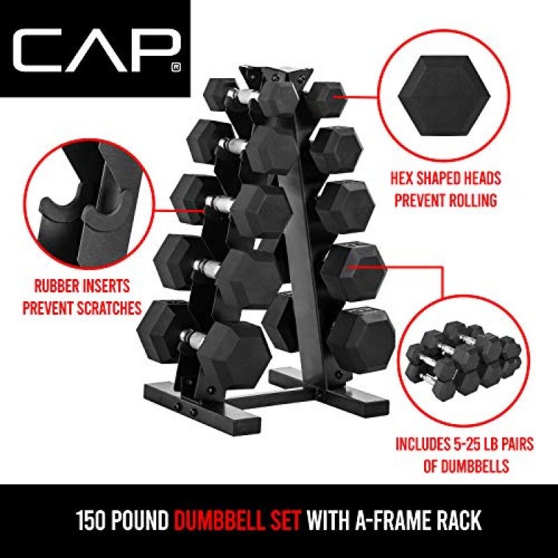 CAP 바벨 150LB 덤벨 세트(랙 포함), 컬러 시리즈