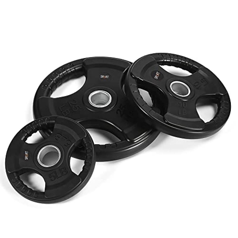 SPART 웨이트 플레이트 바벨용 2인치 고무 코팅 올림픽 그립 플레이트, 근력 훈련, 역도, 크로스핏, 홈 체육관(5LB/10LB/25LB/35LB/45LB)을 위한 쌍 또는 싱글의 견고한 주철 웨이트 플레이트