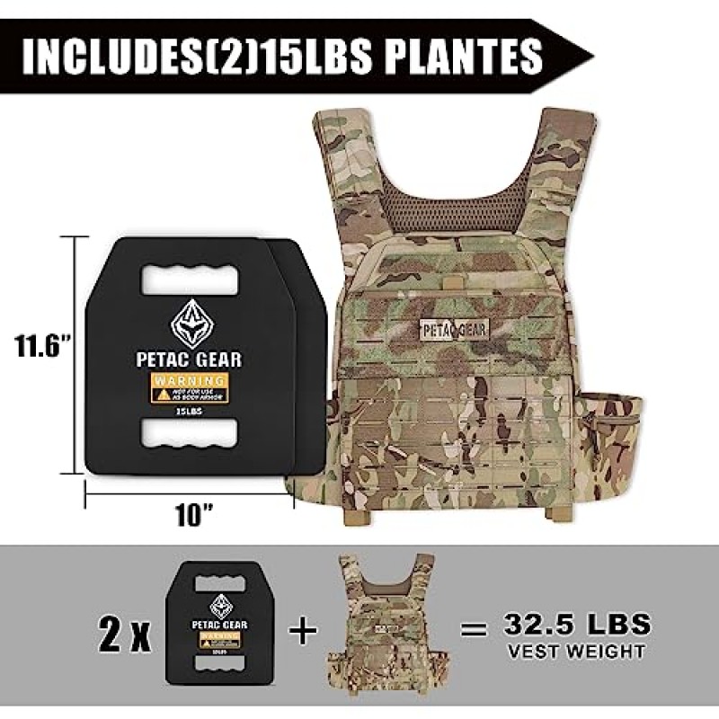 PETAC GEAR 남성용 가중 조끼 용 웨이트 플레이트 운동, 5/10/15/20 LBS 웨이트 강도 훈련 조끼 장비 운동 장비