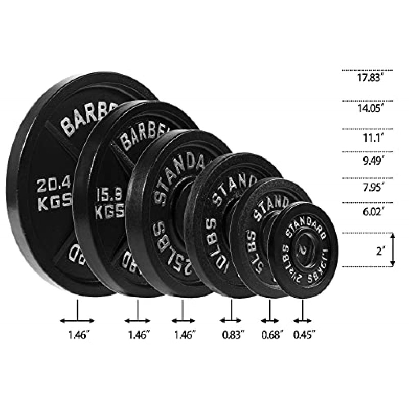 BalanceFrom Cast Iron Olympic 2인치 웨이트 플레이트, 싱글 또는 페어