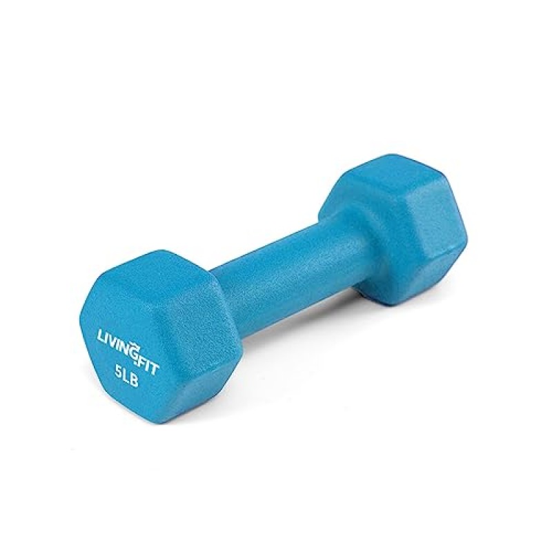 Living.Fit 네오프렌 덤벨 쌍, 네오프렌 커버 핸드 웨이트, 덤벨 쌍. 근력 운동, 토닝 또는 심장 강화 운동을 위한 1LB~8LB 덤벨 세트…