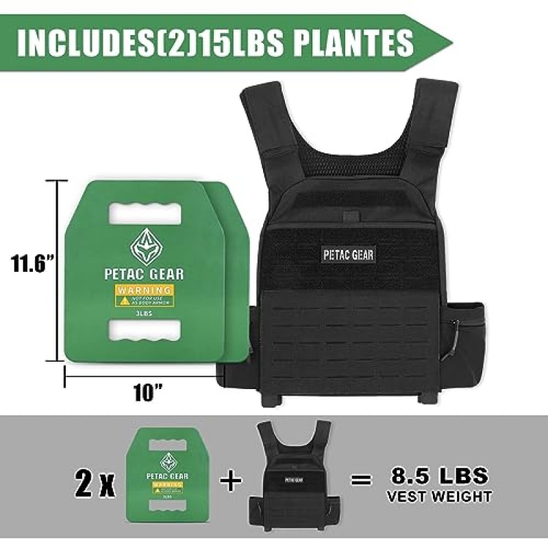 PETAC GEAR 남성용 가중 조끼 용 웨이트 플레이트 운동, 5/10/15/20 LBS 웨이트 강도 훈련 조끼 장비 운동 장비