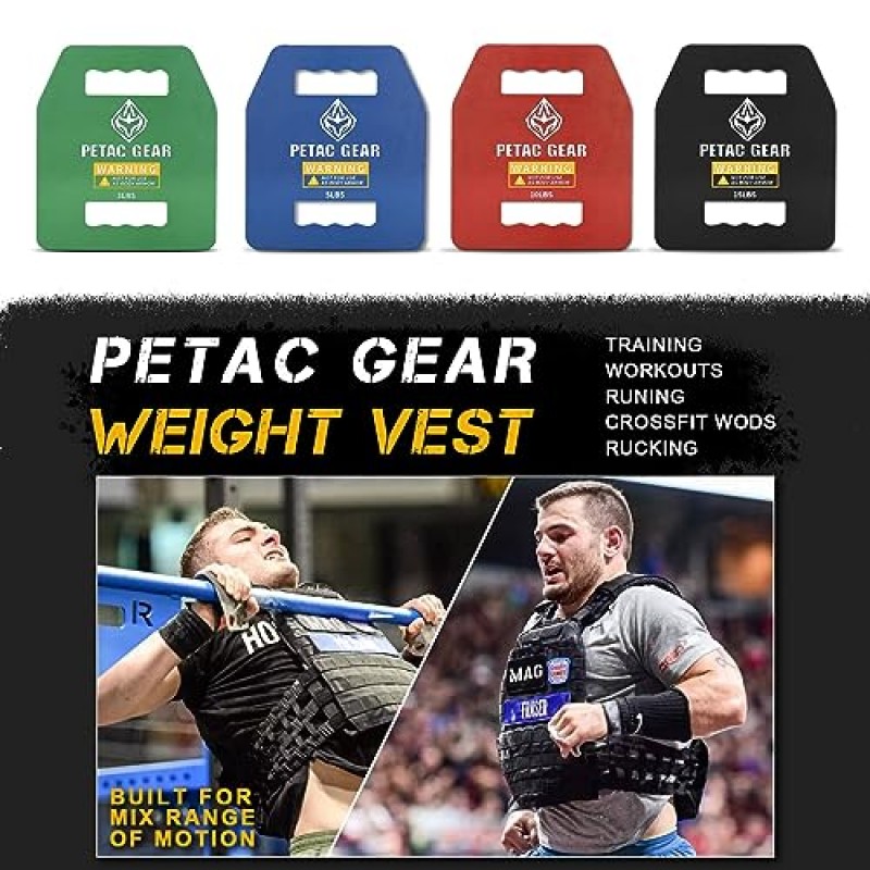 PETAC GEAR 남성용 가중 조끼 용 웨이트 플레이트 운동, 5/10/15/20 LBS 웨이트 강도 훈련 조끼 장비 운동 장비