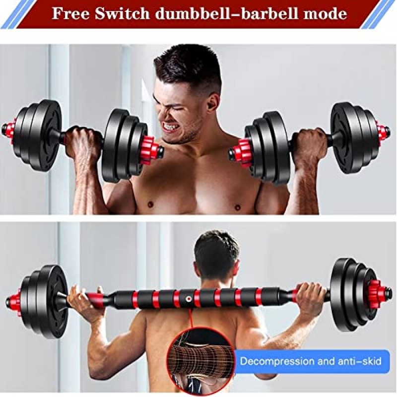 BCBIG 조정 가능한 덤벨 세트, 20/30/40/60/80lbs 프리 웨이트 - 덤벨 2개 세트 바벨로 전환 가능 홈 체육관, 여성 및 남성 장비용 경량 한 쌍